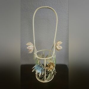 Vintage🍷Italian Toleware floral metal wine bottle holder caddy 15"tall, GUC $35